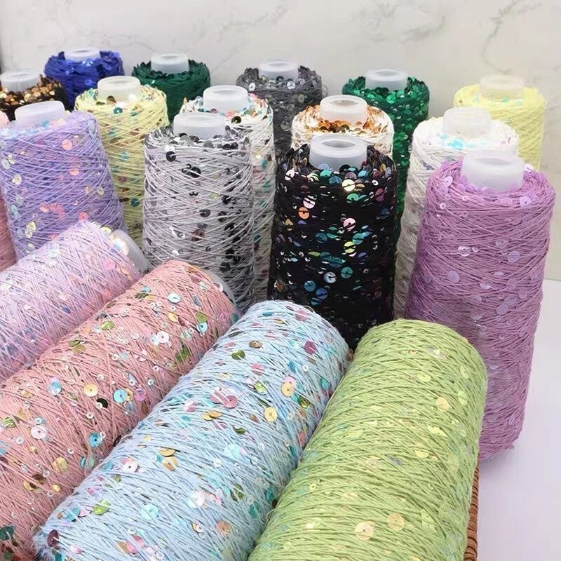 Pure Cotton Sequin Yarn with Large and Small Beads 3+6 Hand-Knitted Yarn Fancy Factory Wholesale Wool Ball Cross-Border
