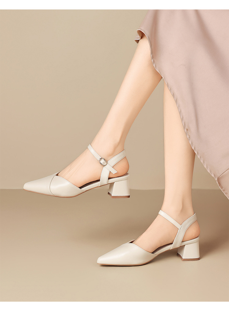 Sandal nữ cao gót quai ngang mũi nhọn phong cách Pháp — KN392 Màu be chi tiết 15