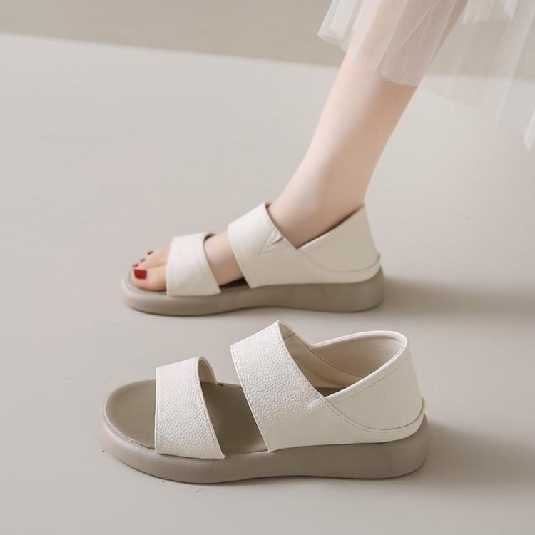 Sandalias para mujeres 2024 verano nuevo cuero suave versátil zapatos de mujer retro antideslizantes sandalias redondas dos zapatas para mujeres