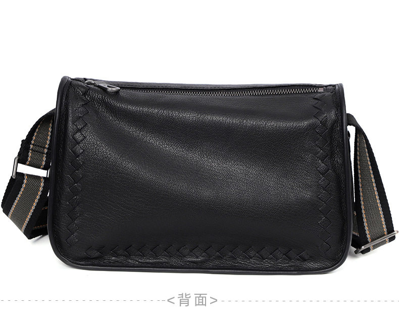 Túi đeo chéo nam da thật dệt đan 29×11×17 cm — Màu đen da bò, Màu đen da cừu chi tiết 19