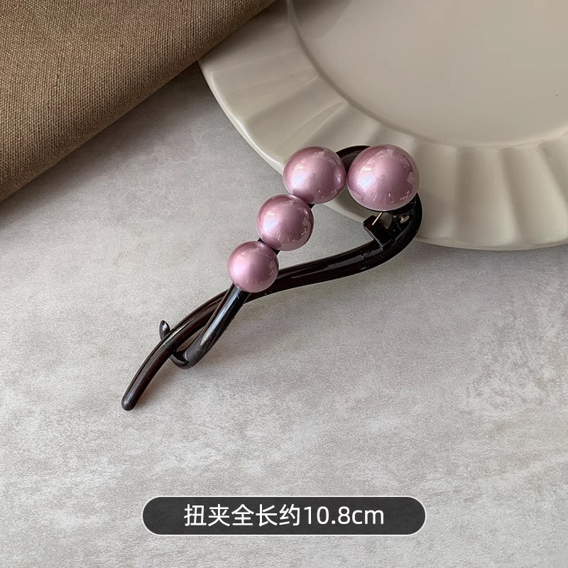 跨境爆款花朵一字珍珠发夹女后脑勺盘发抓夹扭扭夹子头饰发卡批发|undefined
