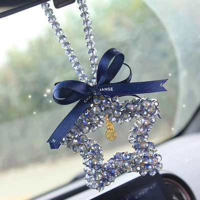 charm, high-end internet celebrity hot — Car hanging - dark-blue-ribbon-crystal-pendant