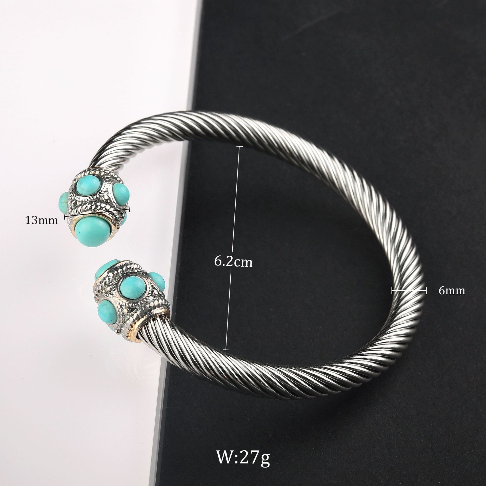 Retro Flower Stainless Steel Inlay Natural Stone Rhinestones Bangle display picture 1