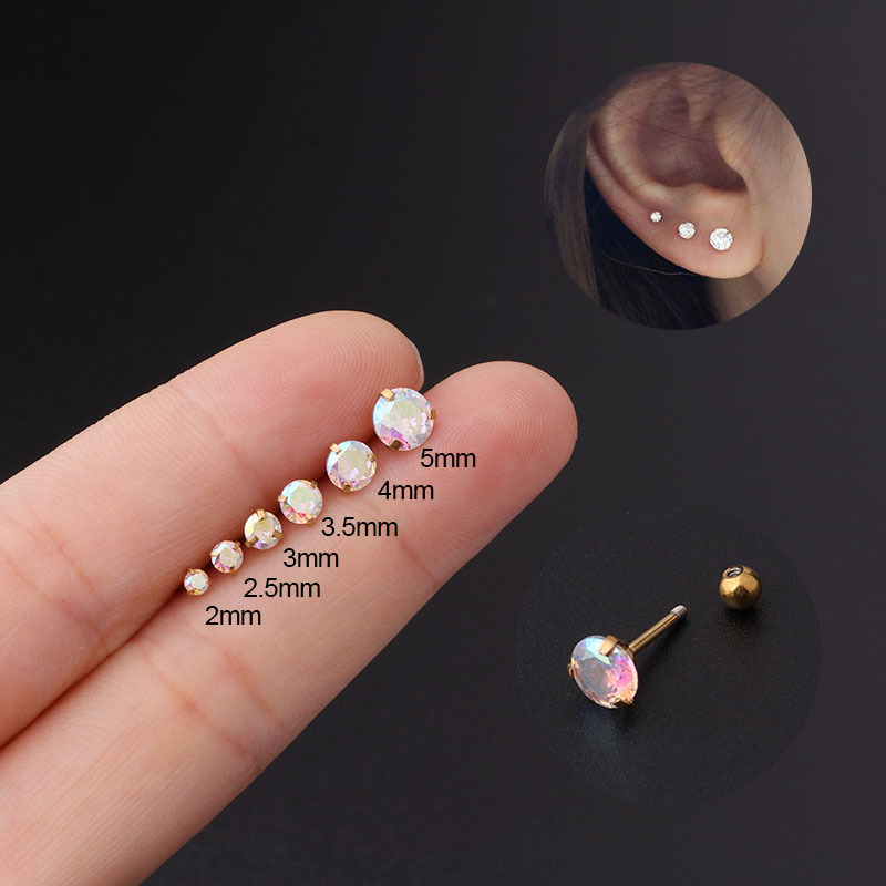Stud Earrings Round Zircon Gold Plated Twisted Earbone Nail Set_voghion.com