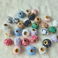 15mm小香風布芸包ボタン直孔ビーズビーズDIY秋冬携帯チェーン通孔ビーズ部品