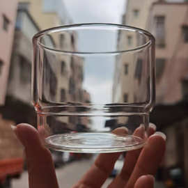厂家批发Ins耐热玻璃咖啡杯 冰美式咖啡杯 可收纳叠放酸奶甜品杯