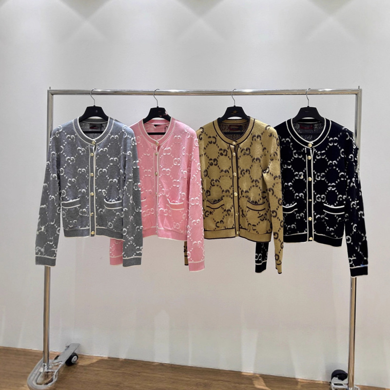 Nanyou Top Version New Stereo Double g Letter Towel Embroidered Jacquard Letter Knitwear Long-Sleeved Cardigan Elegant High Version