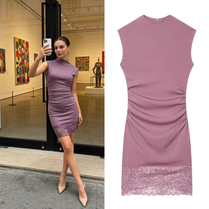 Z Brand Foreign Trade Cross-Border European and American Style Za Women's Clothing in Stock 2026 Summer New Sleeveless Round Neck Stretch Dress