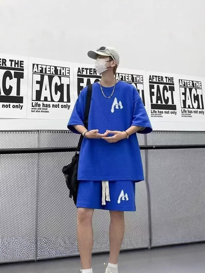 Camisa menos ropa traje de ropa deportiva verano para hombres camiseta de manga corta jersey de baloncesto pantalones cortos casuales de dos piezas tendencia coreana