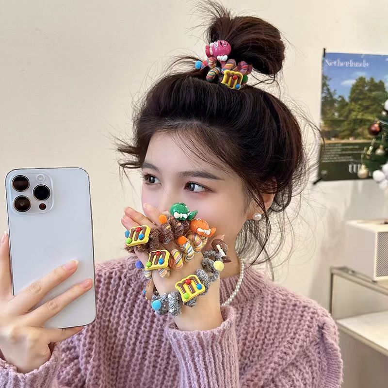 Cute M Bean ~ Spring and Summer Joker Head Rope 2025 New High-end Wool Telephone Line Hair Ring ins Hair Band