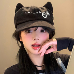 かわいい猫耳野球帽女性日本二次元y2kひさしキャップ顔が見える小さな黒のサブカルチャーハットトレンディ