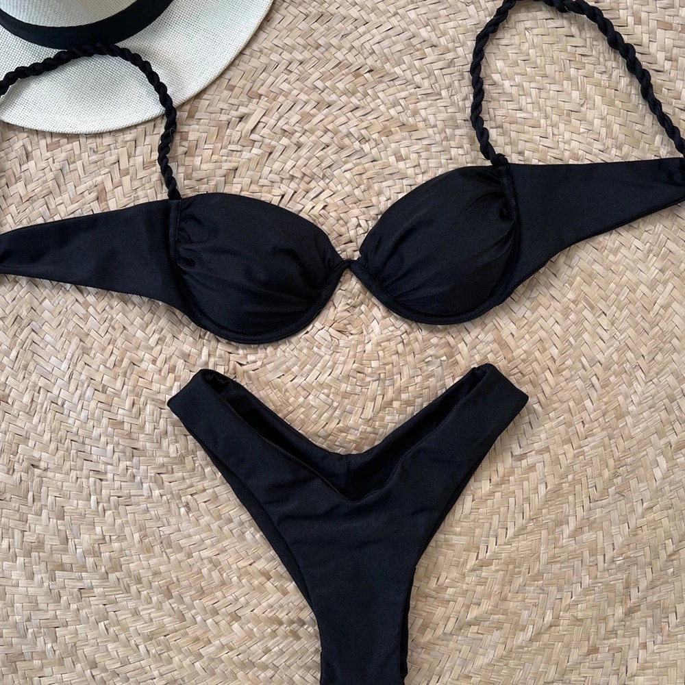 Women's Solid Color 2 Pieces Set Bikinis Swimwear display picture 3