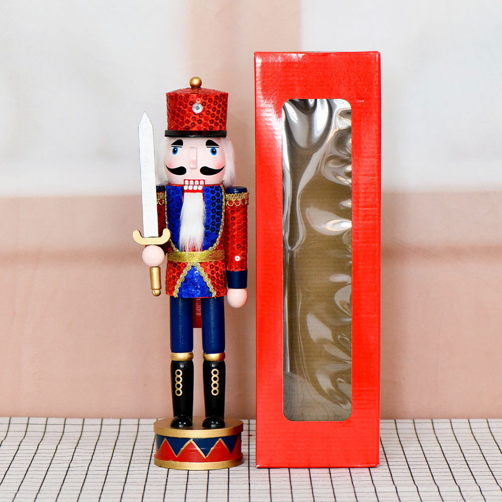 36cm cascanueces soldados marionetas hombre azul rojo sequinilla stand tambor decoración para el hogar artesanía de Navidad