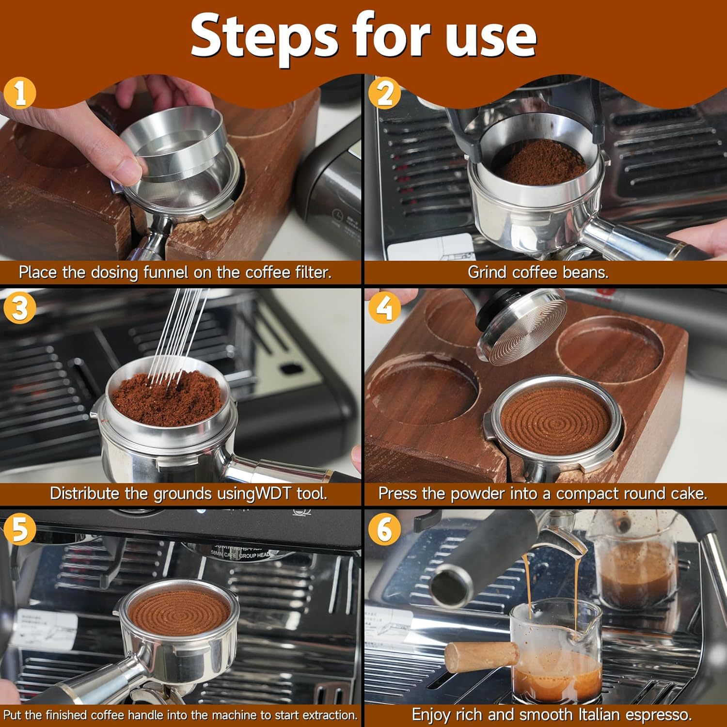 Amazon 304 acero inoxidable set de utensilios de café prensador de polvo de fuerza constante set de cuatro piezas de anillo de polvo