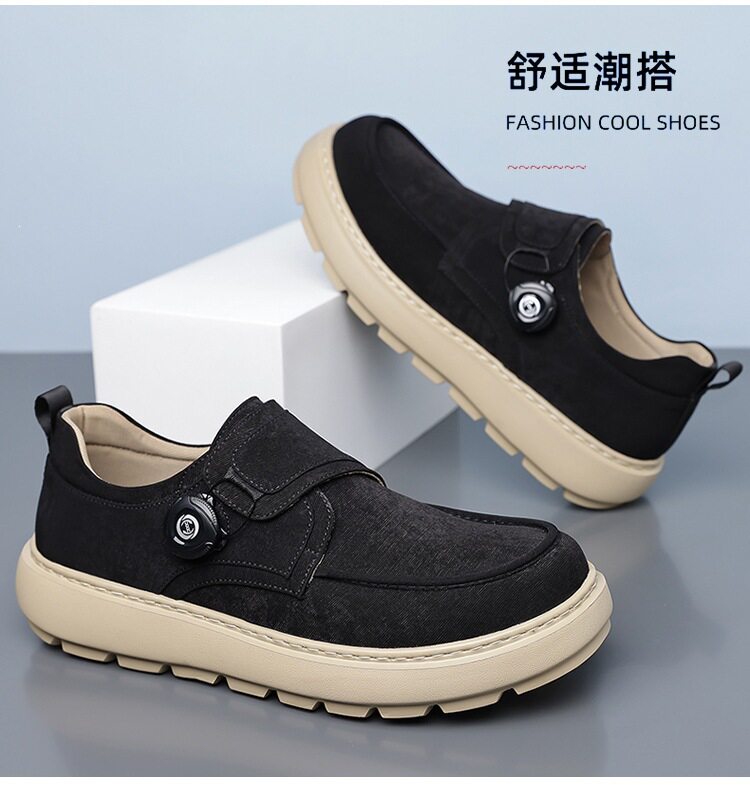 Giày thể thao nam sneaker lưới thoáng khí khóa xoay đế dày — Màu kaki, màu xám, màu đen chi tiết 6