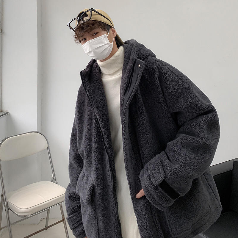 빈티지 두꺼운 새 YA 잘 생긴 양고기 양털 캐주얼 코튼 코트 다크 코튼 의류 INS WINTER BOYS 트렌디 브랜드 후드