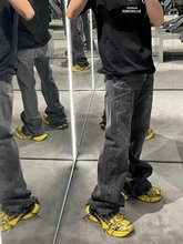 2024港风美式高街vintage牛仔裤男潮牌水洗宽松直筒工装阔腿裤