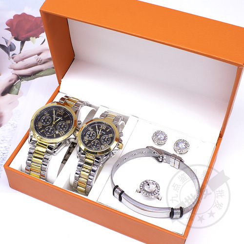 Couples wrist watch set jewelry ring earrings bracelet calendar quartz couple watch