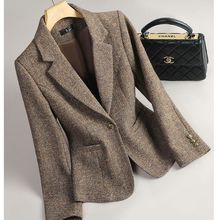 短款灰色西装外套女小个子修身2025秋冬新款韩版气质毛呢西服9518