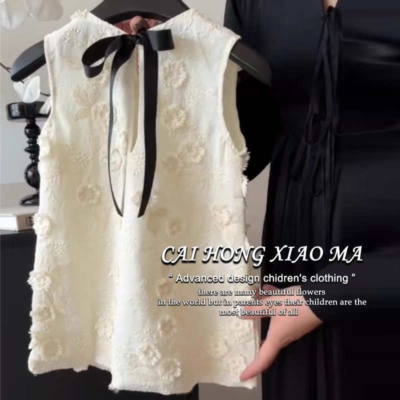 Nueva ropa para niños chinos 2025 nuevo vestido para niñas estilo de verano vestido de princesa bordado de industria pesada con lazo de estilo occidental para niños