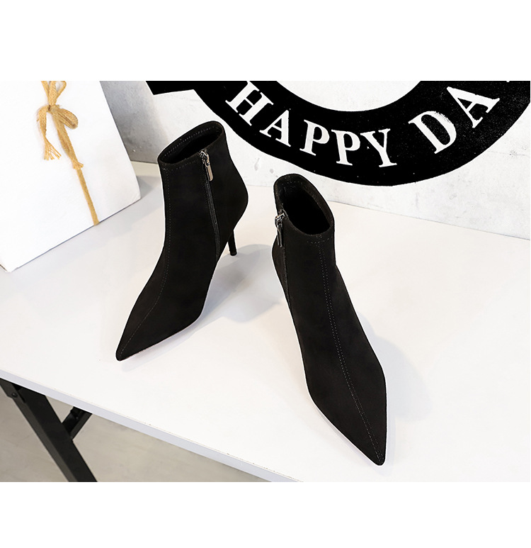 ShoeVault 8788-7 European And American Style Simple Thin Suede Pointed Toe Sexy Nightclub Slimming High Heel Short Tube Women's_vogvips.com
