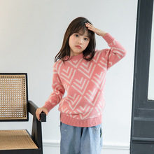 纯羊毛衫儿童毛衣圆领男童女孩中大童提花套头加厚宝宝羊毛针织衫