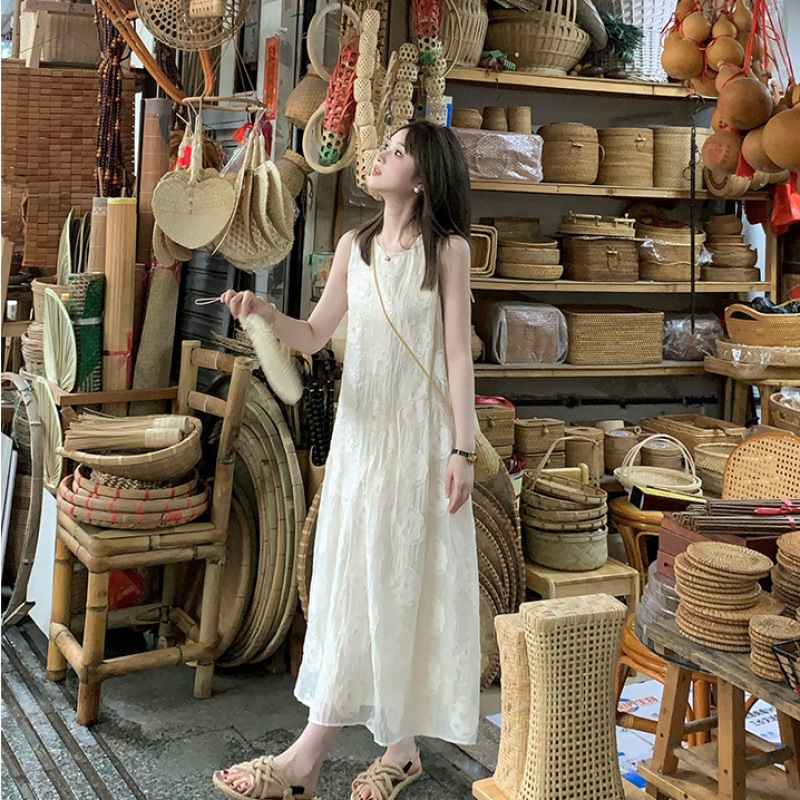 Small Sweet Printed Sleeveless Mid-length dress Women's Summer New Age-reducing Loose Slimming Vest Skirt