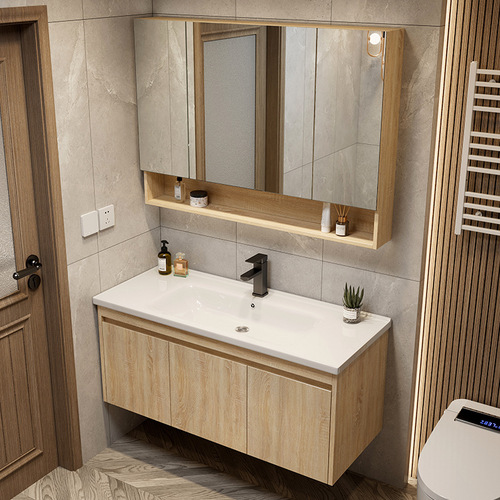 Solid Wood Color Bathroom Cabinet Set Small House Bathroom Sink and Wash Basin Cabinet Integrated Sink Vanity Pool Simple Modern
