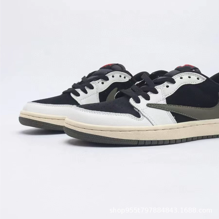 Кроссовки Putian AJ1 Lightning Barb Noirawa Hiroshi трёхсторонняя коллаборация, чёрный самурай оливково-зелёные унисекс повседневные баскетбольные