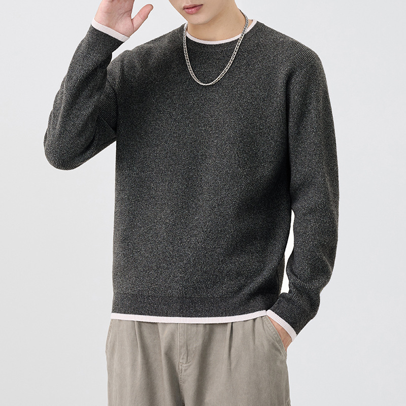 2025 invierno nuevo pesado americano suéter retro marca de moda masculina suelta simple jersey gris oscuro stock