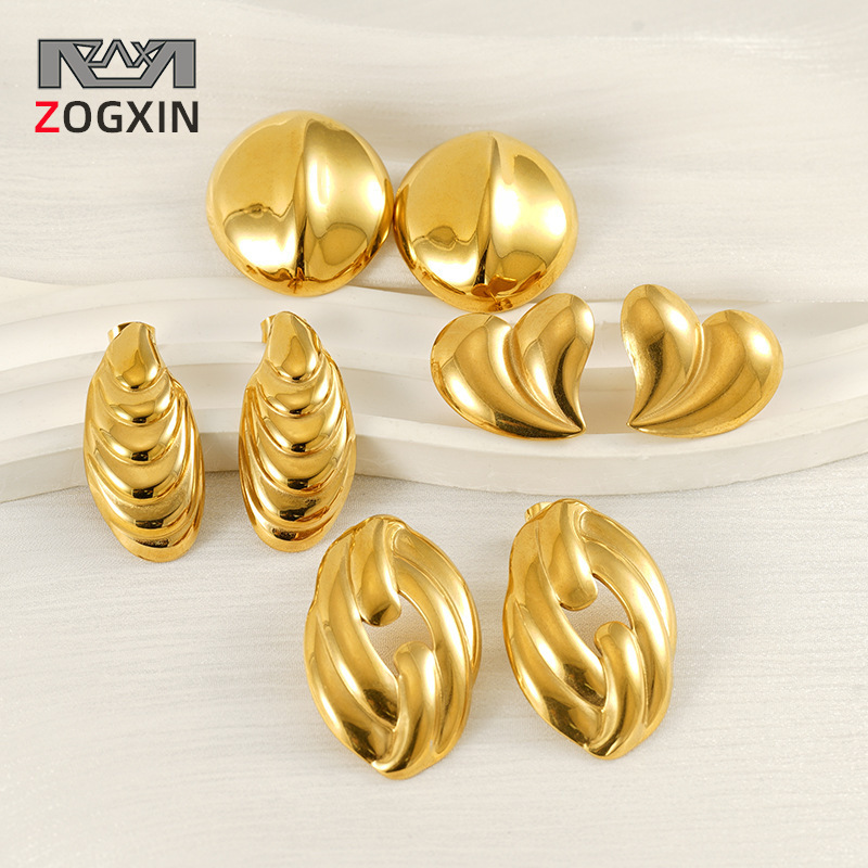 Pendientes de amor de acero inoxidable dorado de 18k de estilo INS europeo y americano Pendientes geométrico de pantalla simple francés femenino