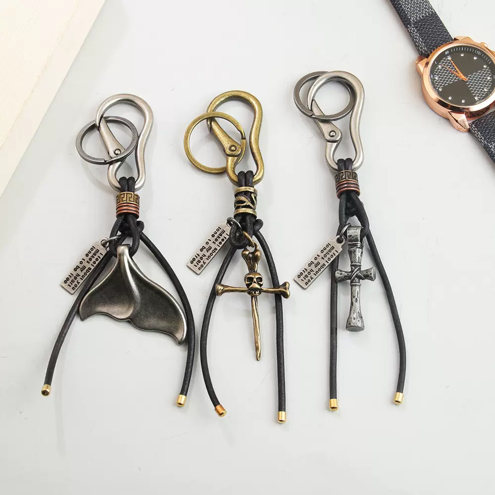 外贸欧美 复古皮质钥匙扣挂件时尚创意美人鱼尾巴钥匙圈钥匙链