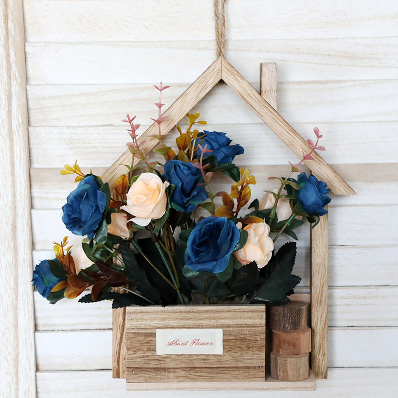 Decoración de pared de madera europea creativa en la pared maceta de flores canasta de flores decoración de pared colgante de sala de estar