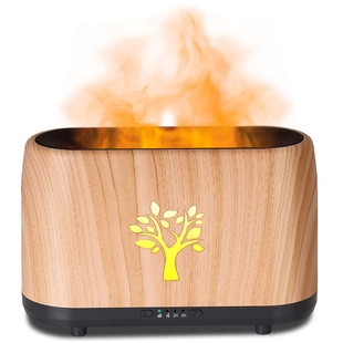 Light wood grain creative dynamic simulation flame aroma diffuser large capacity ultrasonic humidifier household diffuser