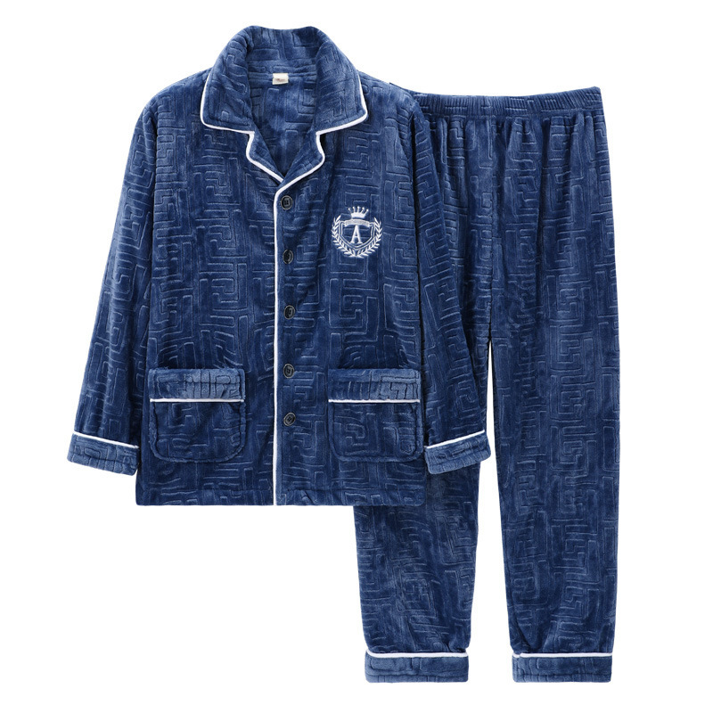 (2개) 남성용 잠옷 겨울 플란넬 두꺼운 잠옷 세트 가을, 겨울 젊은 남성 잠옷 대형 산호 벨벳 가정 의류