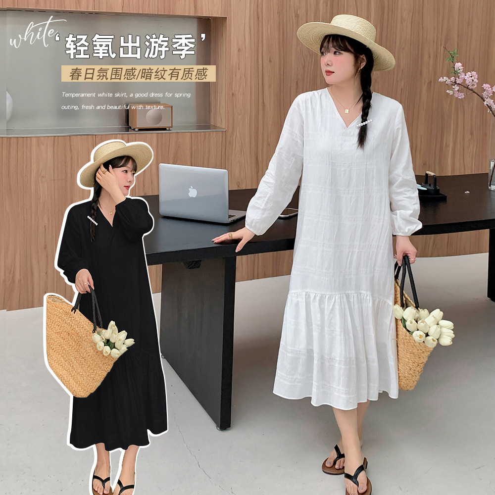  春  XL-5XL 大きいサイズ ワンピース（2タイプ：ミディアム丈、ロング丈）