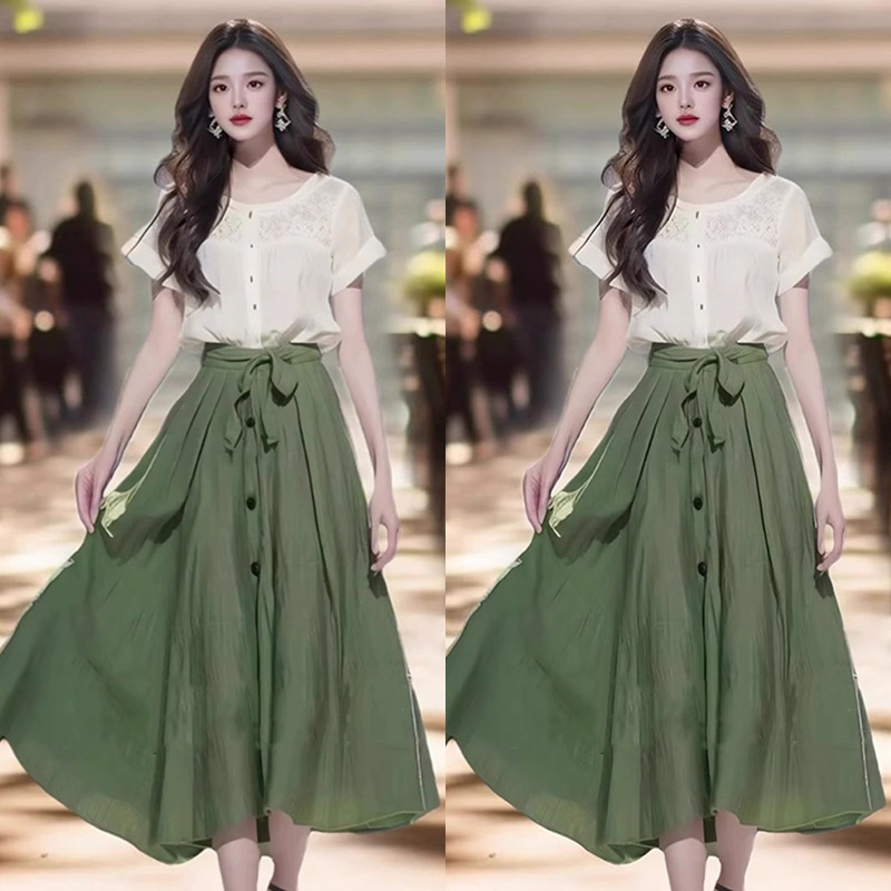 Temperament Goddess Style High-End Light Mature Royal Sister Wears High-End Shirt Dress Cardigan Two-Piece Suit for Women in Summer