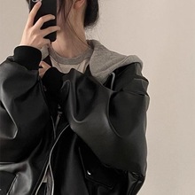 韩系感黑色pu皮衣外套女春秋新款小众百搭辣妹机车服夹克上衣