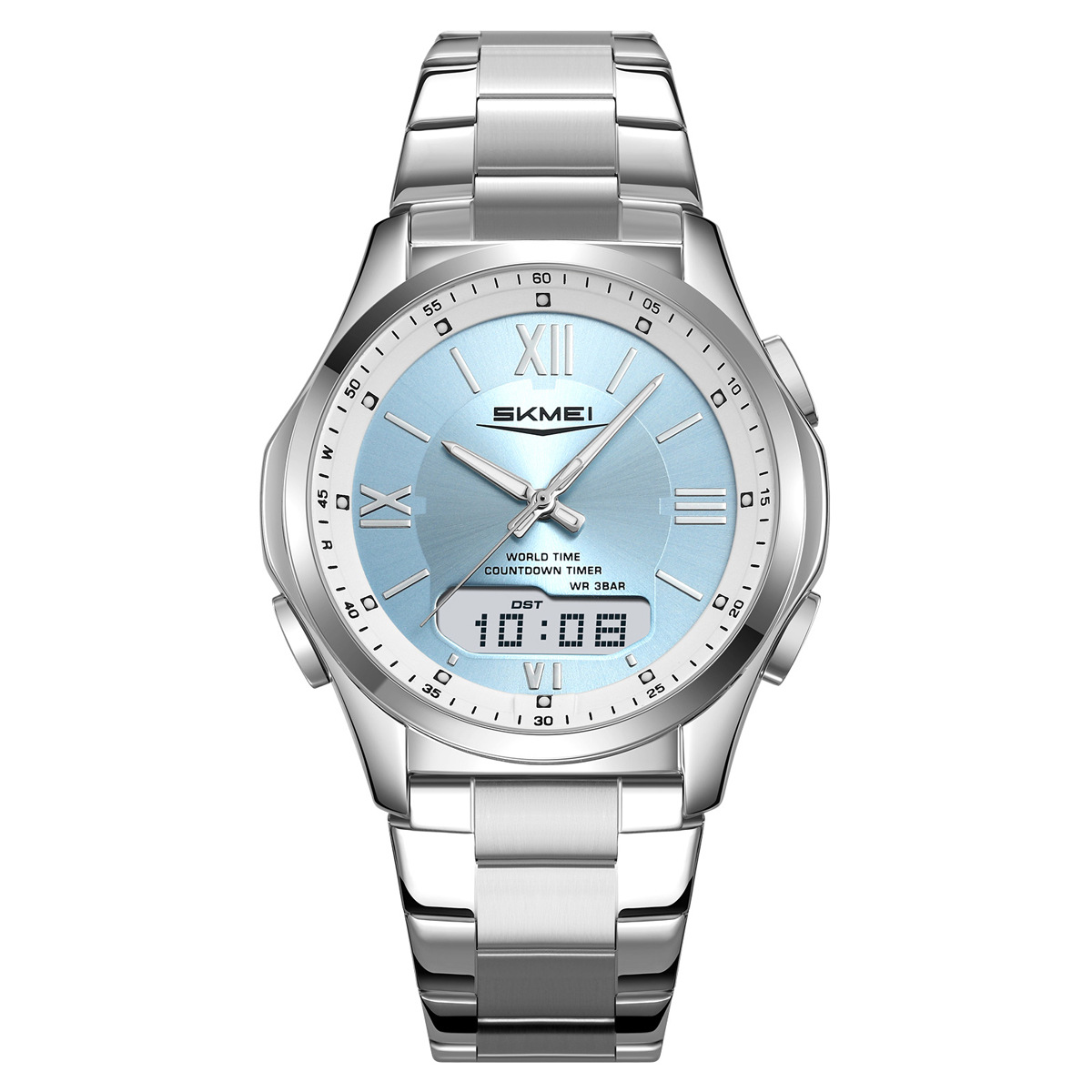 Momento de belleza multifuncional reloj de hombre doble correa de acero reloj de hombre cuenta regresiva horario de verano reloj impermeable al por mayor