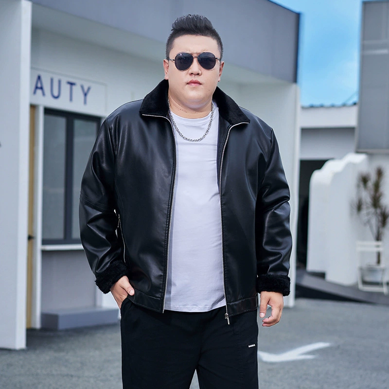 Очень Большое модное Брендовое пальто из искусственной кожи, мужское пальто 2023 зима, новый воротник из меха ягненка, корейское пальто с хлопковой подкладкой, утолщенное пальто с хлопковой подкладкой