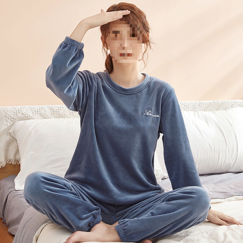 높은 스트레치 섬 벨벳 파자마 여성의 겨울 산호 벨벳 탄성 못 깔린 플란넬 따뜻한 홈 의류 세트