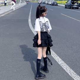 女童夏季套装2026新款蛋糕裙洋气儿童短袖T恤时髦百褶短裙两件套