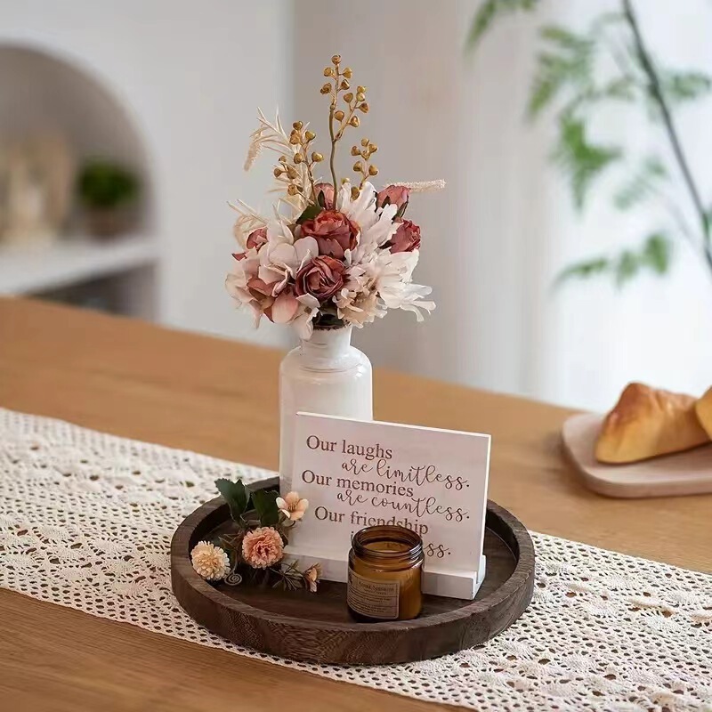 American Style Country Style Wooden Tray Serving Tray Candlestick Round Tray Vintage Decorative Wooden Tray Kitchen Storage Tray American Style Country Style Wooden Tray Serving Tray Candlestick Round Tray Vintage Decorative Wooden Tray Kitchen Storage Tray