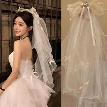 新娘头纱万圣节领证登记蝴蝶结头饰求婚搞怪装扮婚纱发饰拍照道具