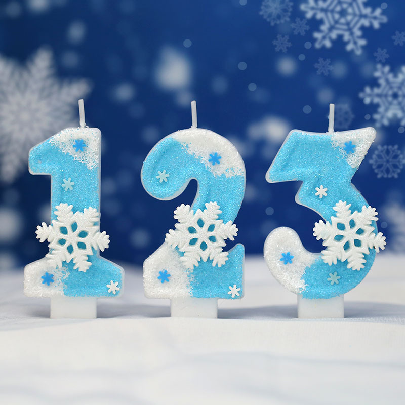 白と青の大きな雪の結晶クリエイティブデジタル誕生日キャンドル新しいアマゾンクロスボーダーホットセール誕生日パーティーの装飾キャンドル|undefined
