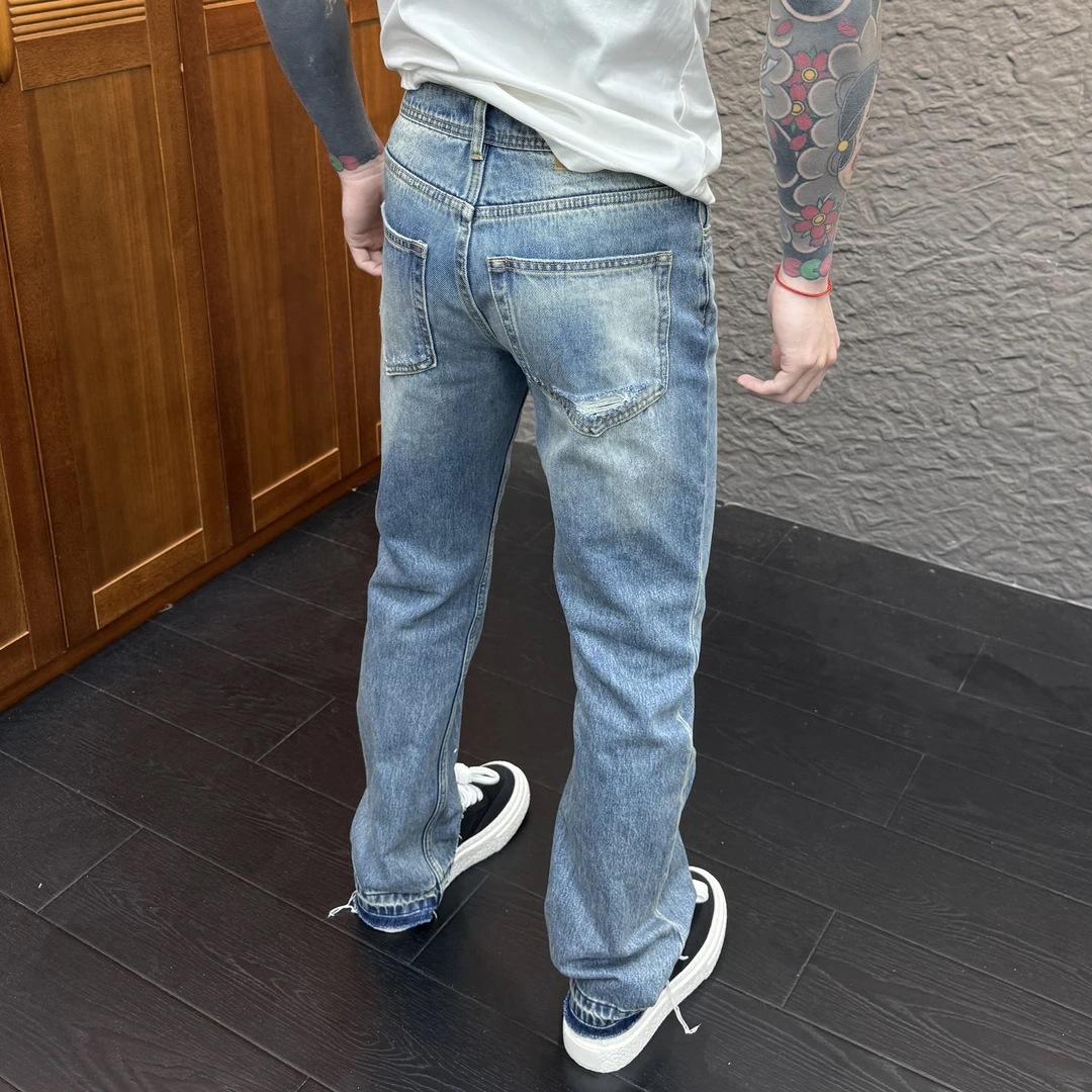 Men's Retro Graffiti Splatter Ripped Straight Leg Jeans Loose Fit Summer Design Light Luxury Thin Style_mkmklike.com