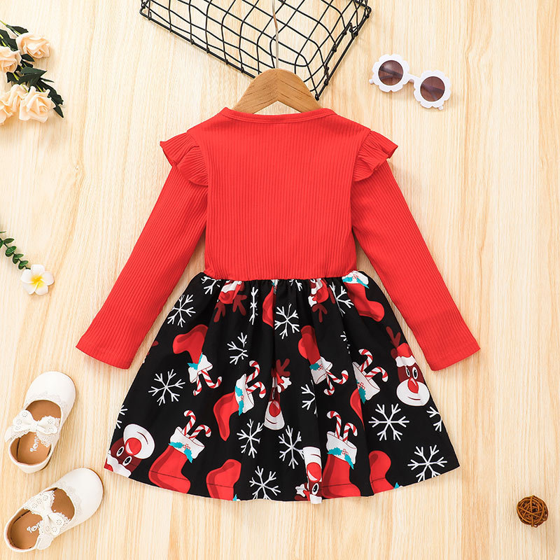 Fashion Christmas Children Long Sleeve Stripe Printing Dress Wholesale Nihaojewelry display picture 2