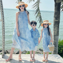 四喜亲子装一家三口四口母女连衣裙波西米亚母子衬衫海边沙滩度假