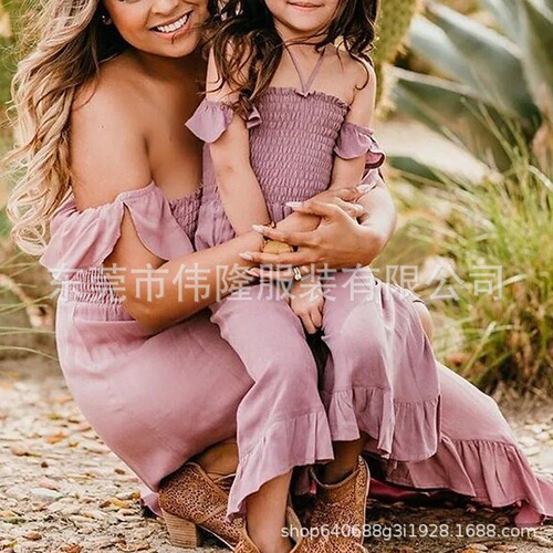 Cross-border new parent-child dress, floral long dress for mother + daughter + baby, home parent-child family set