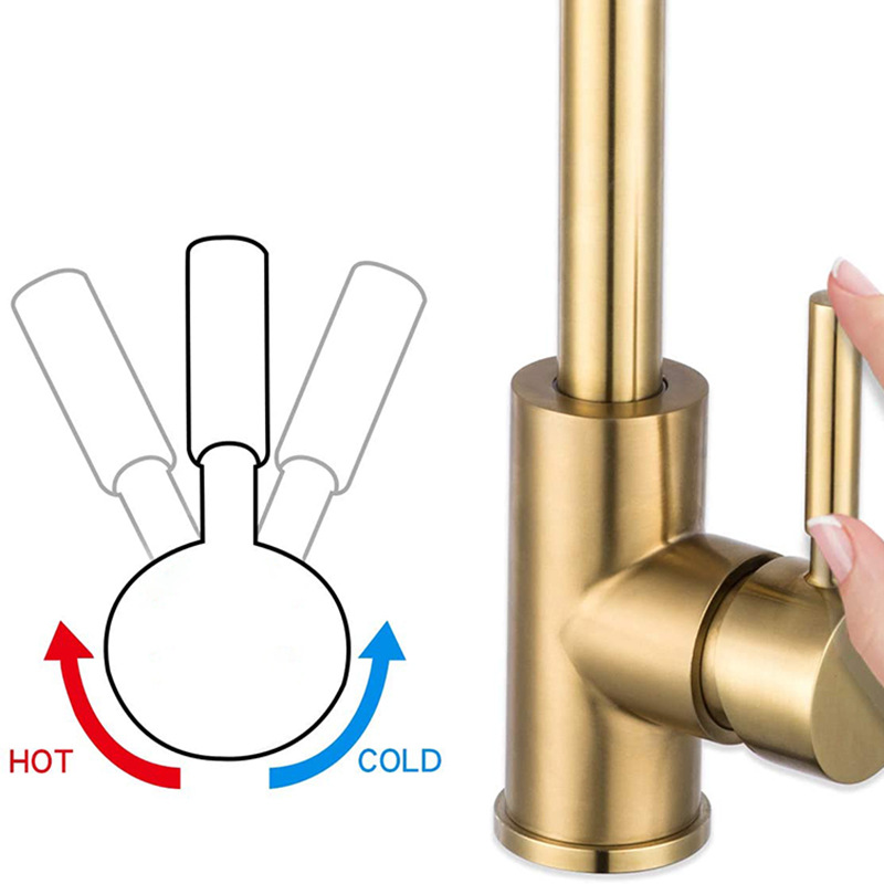 De acero inoxidable de Oro grifo de la cocina cepillado cara de oro Cuenca del lavabo de mezcla de cocina grifo caliente y fría